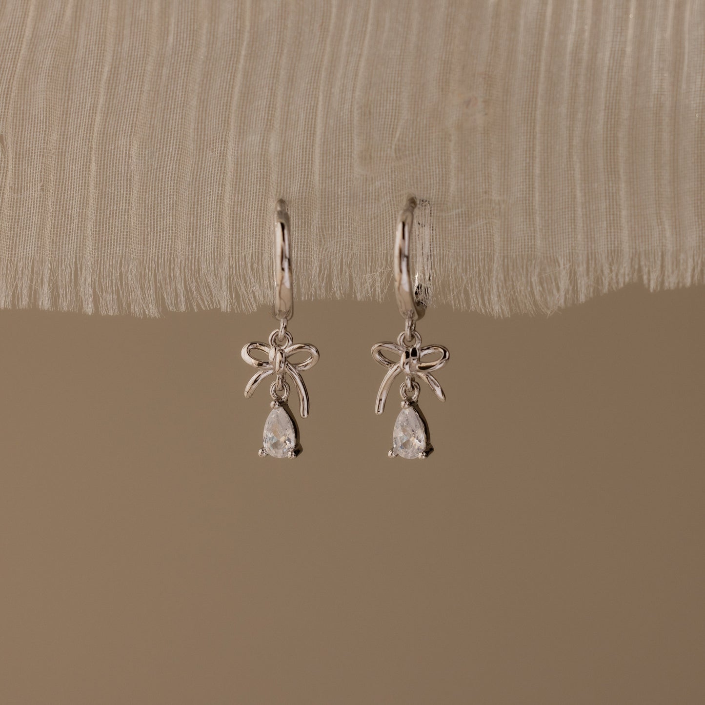 Teardrop Ribbon Charm Hoops