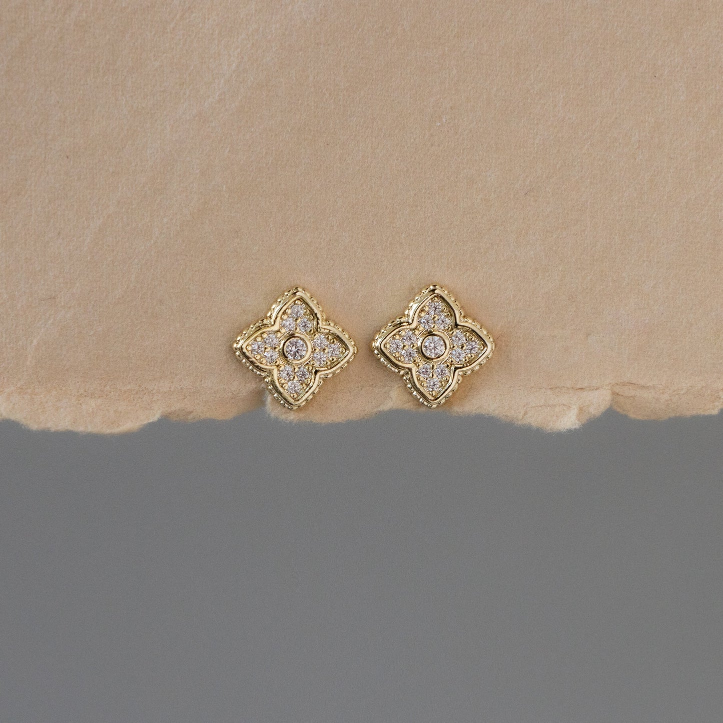 Bezel Pave Clover Studs