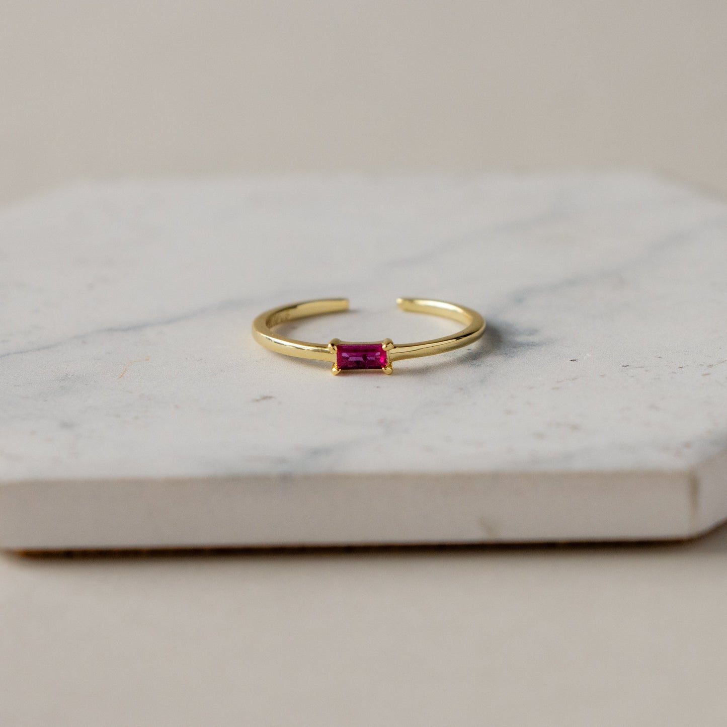 Open Ruby Baguette Ring