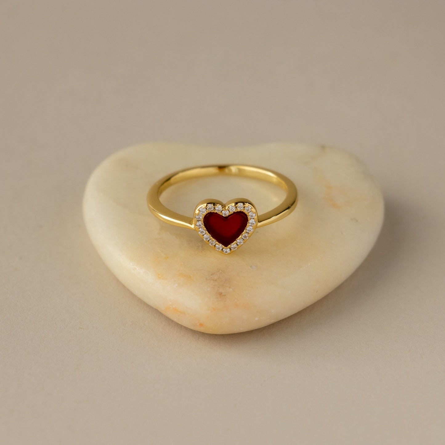 Red Agate Pave Heart Ring