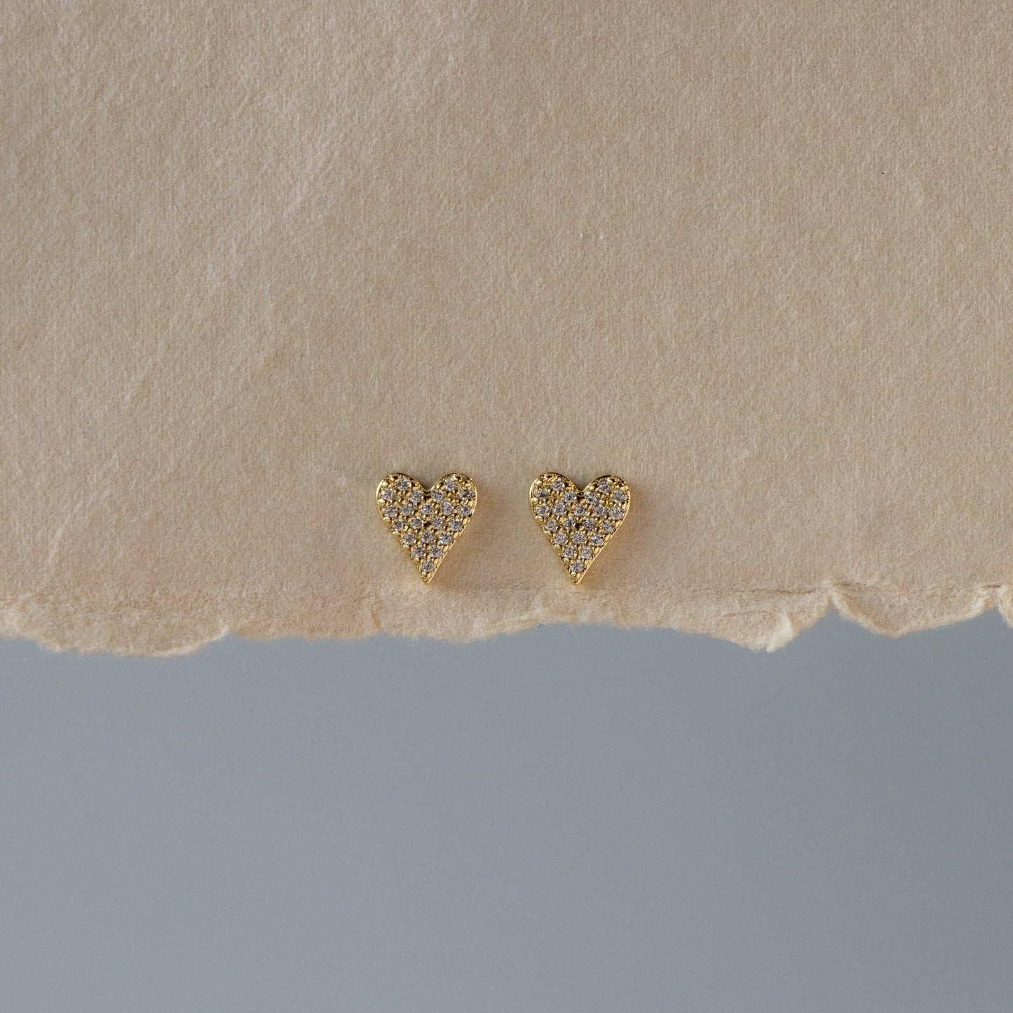 Gold Pave Heart Studs