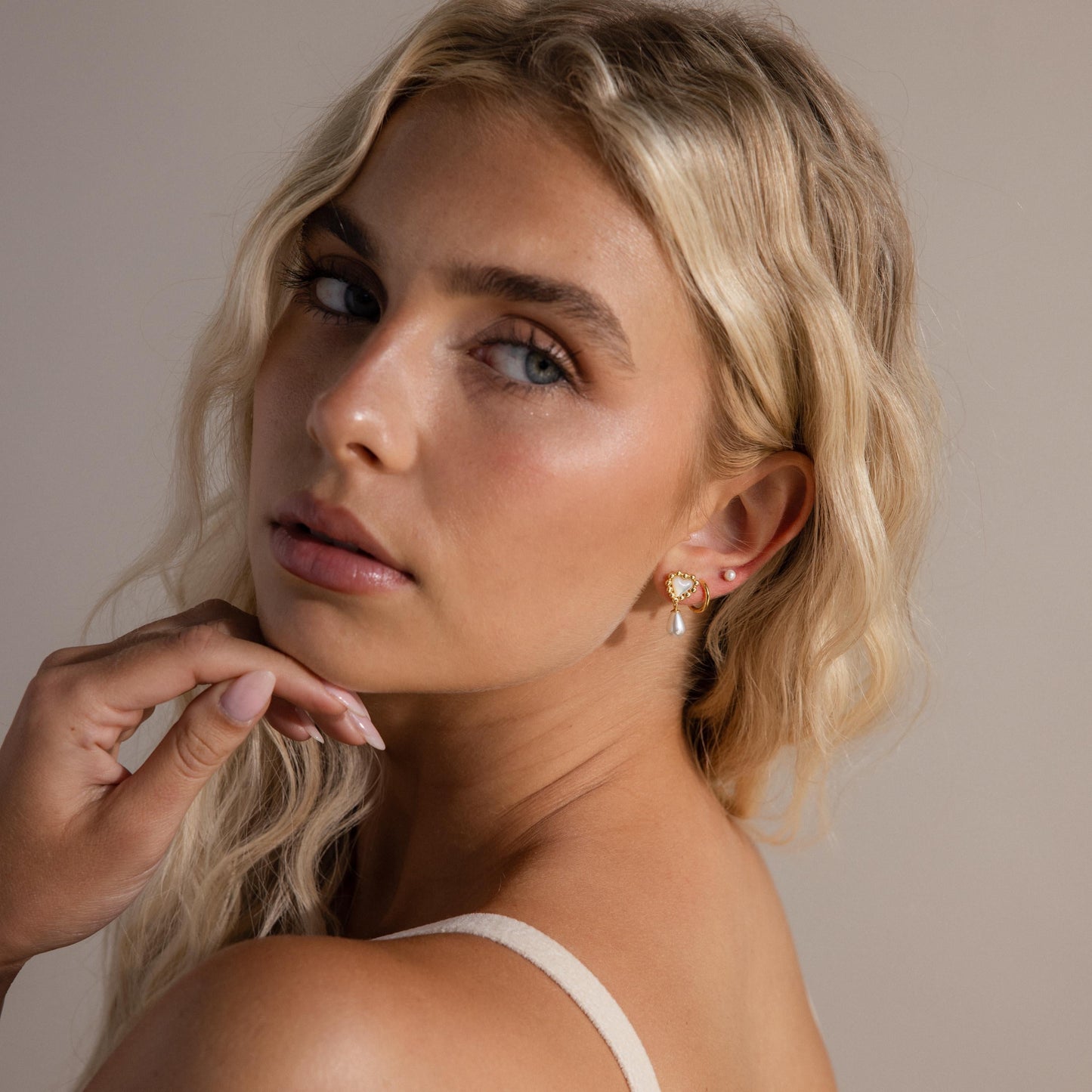 Pearl Heart Beaded Drop Studs