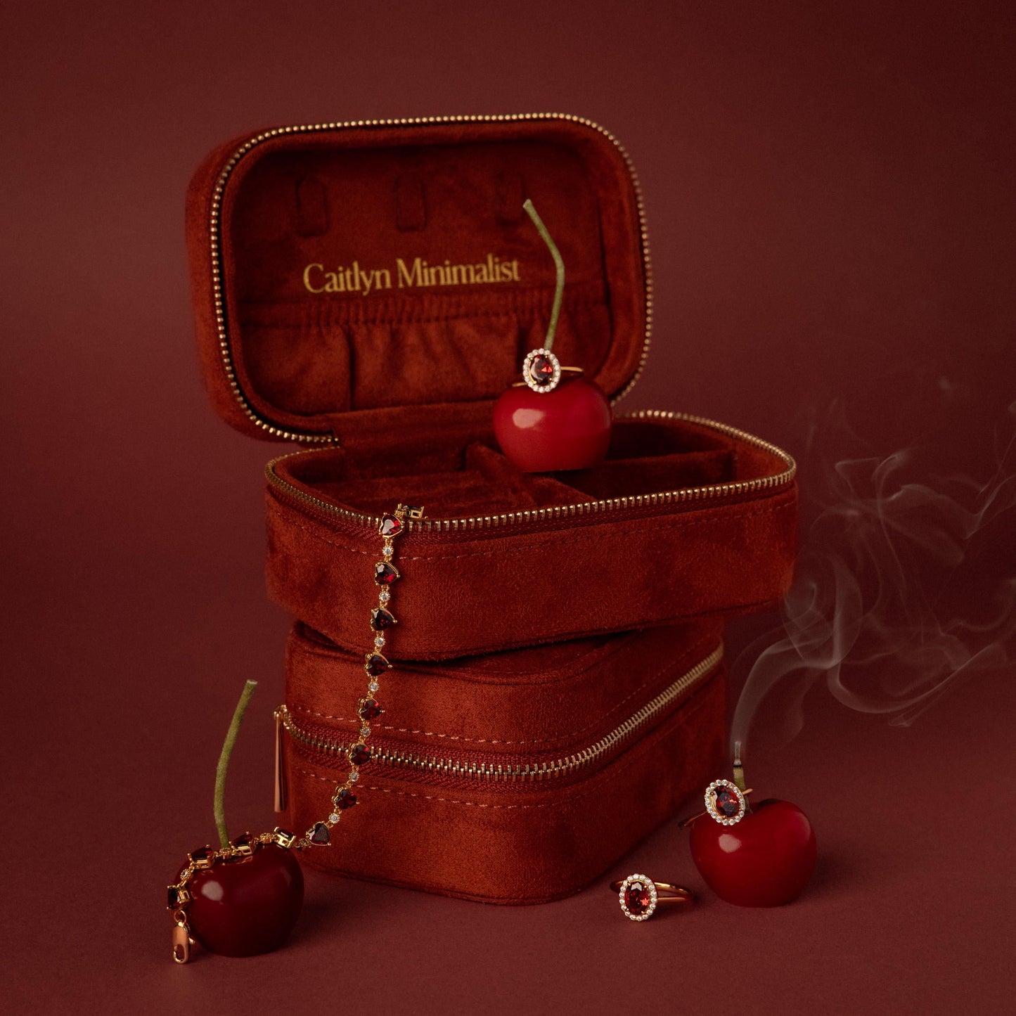 Cherry Red Velvet Jewelry Case