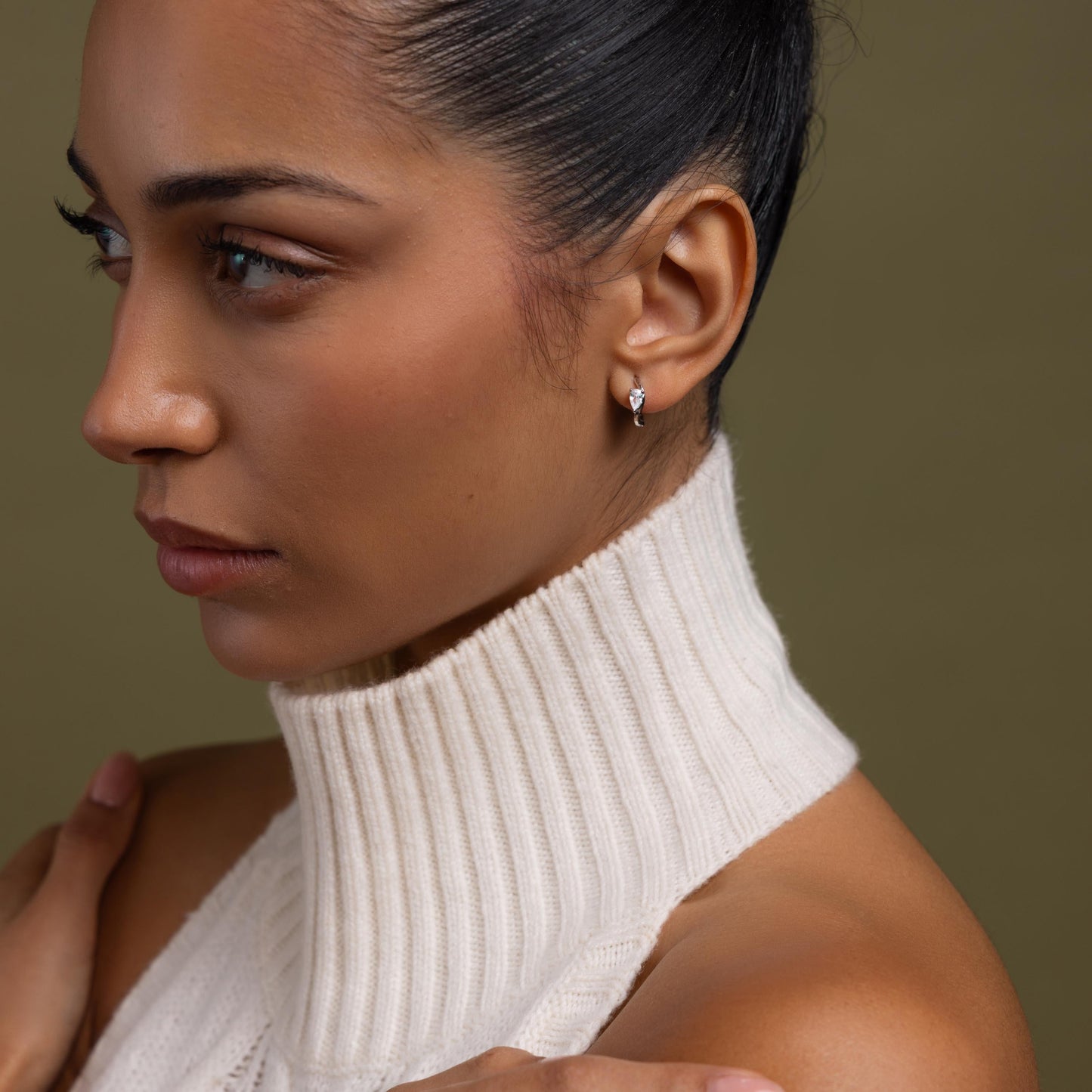 Organic Diamond Teardrop Hoops in Sterling Silver