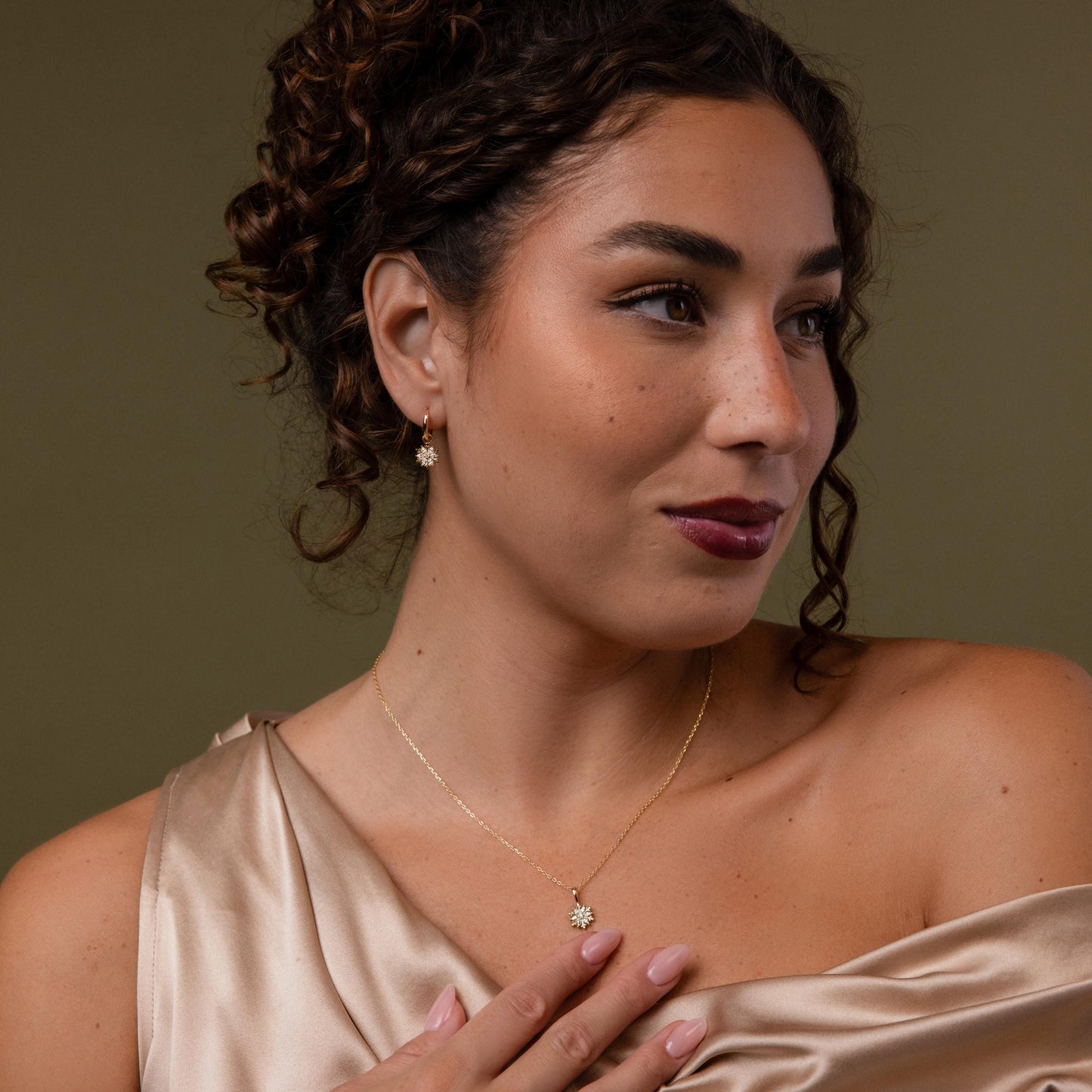 Diamond Poinsettia Hoops in 18K Gold