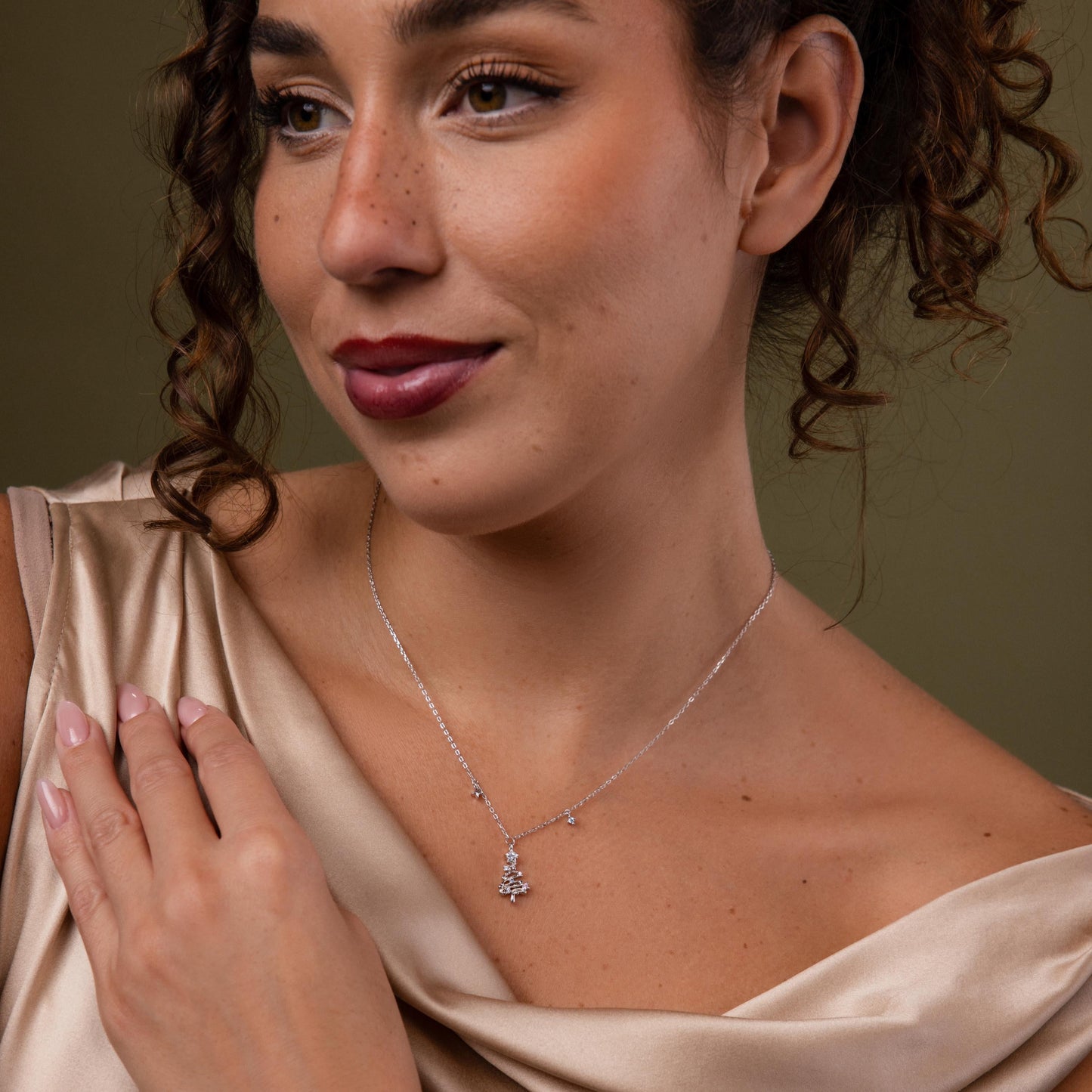 Holiday Diamond Tree Necklace in Sterling Silver