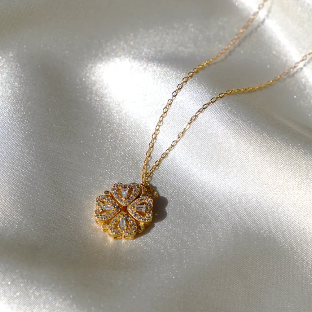 Daughter's 4-Leaf Clover Lucky Charm Necklace with Forever Rose Gift Box