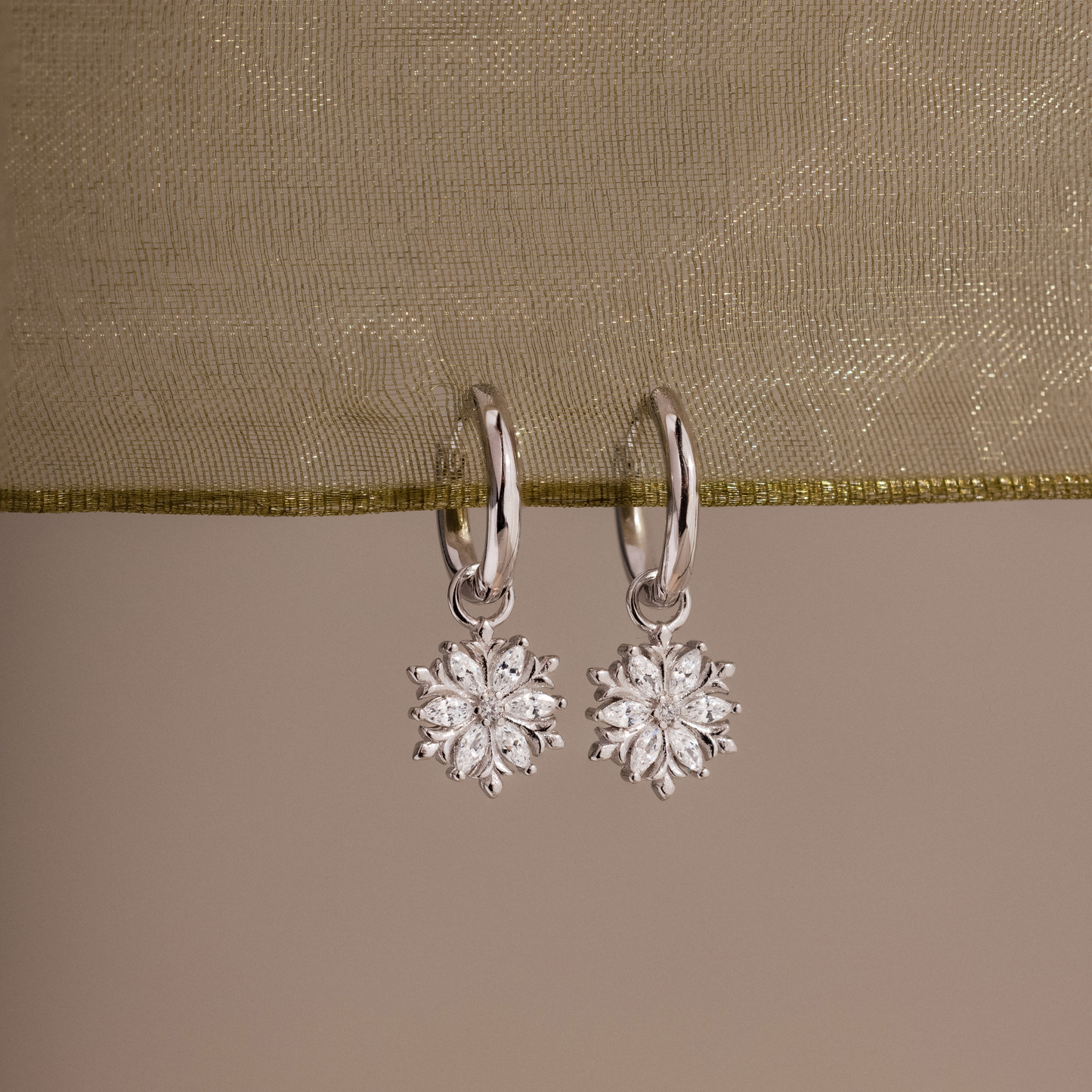 Diamond Poinsettia Hoops in Sterling Silver