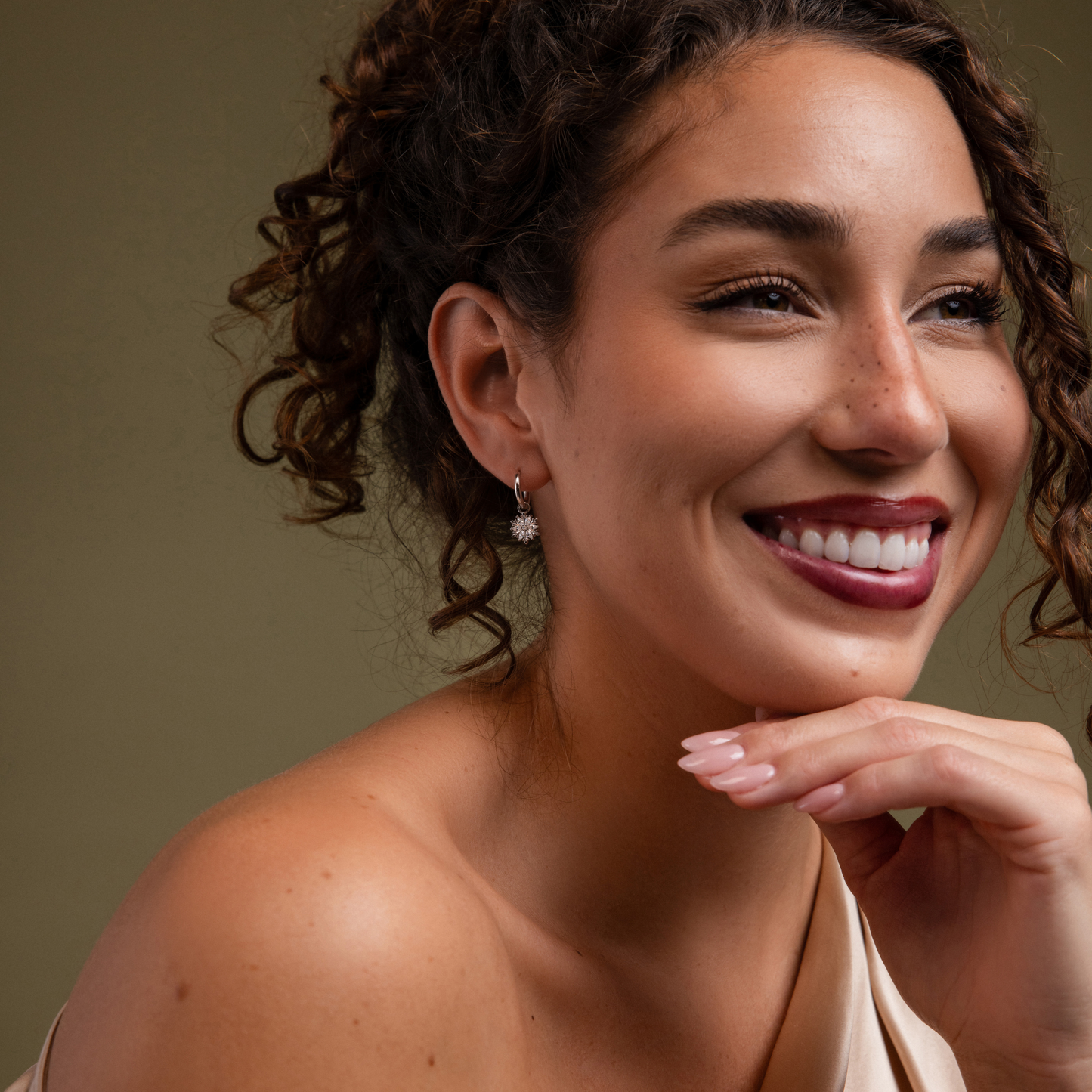 Diamond Poinsettia Hoops in Sterling Silver