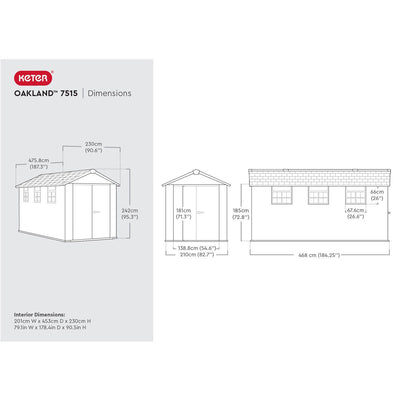 Keter Oakland 7ft 6" x 15ft 7" (2.3 x 4.7m) Outdoor Storage Shed
