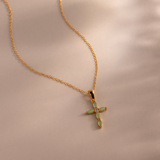 Marquise Jade Cross Necklace