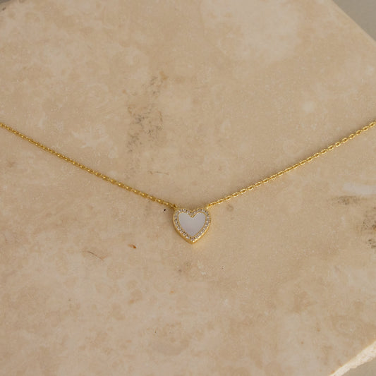 Mother of Pearl Pave Heart Necklace