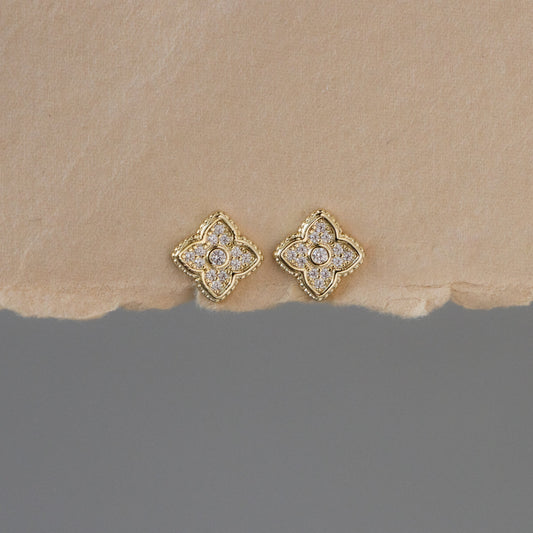 Bezel Pave Clover Studs
