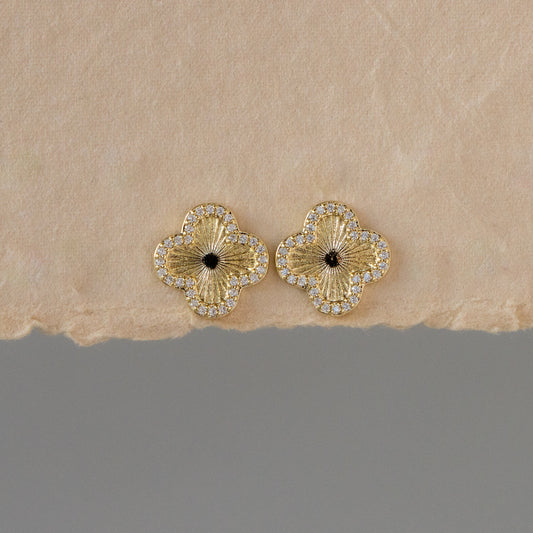 Fluted Pave Clover Studs