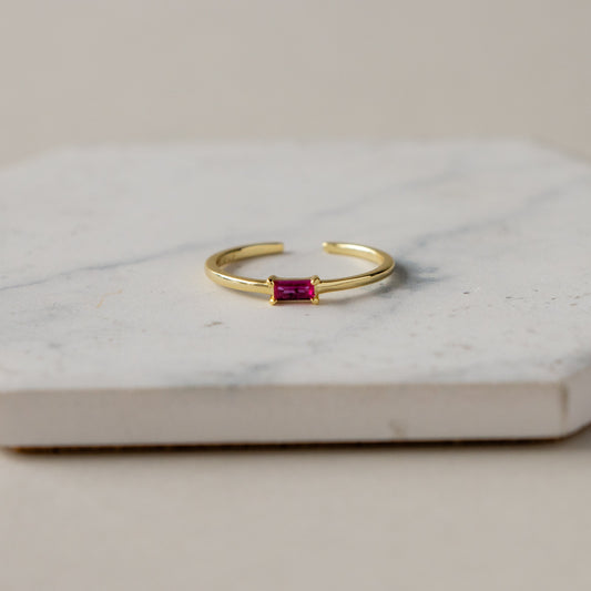 Open Ruby Baguette Ring