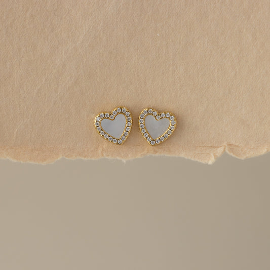 Mother of Pearl Pave Heart Studs