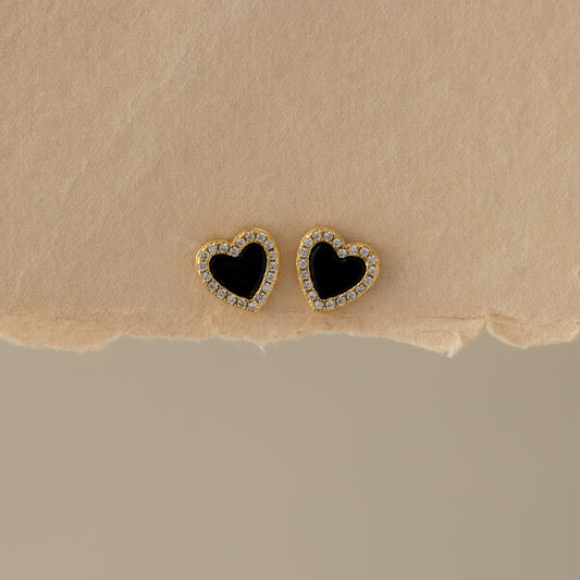 Black Pave Heart Studs