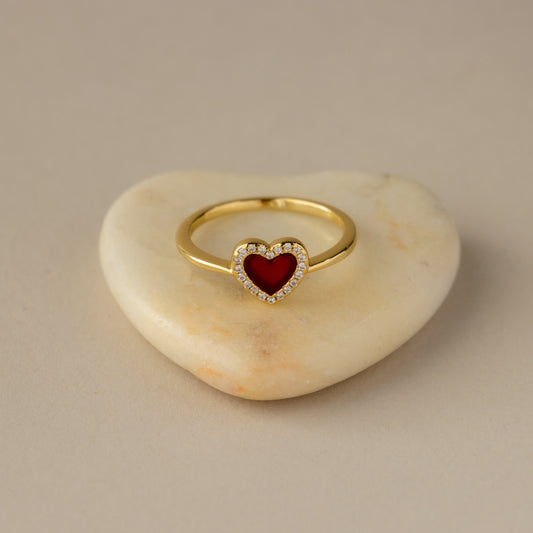 Red Agate Pave Heart Ring
