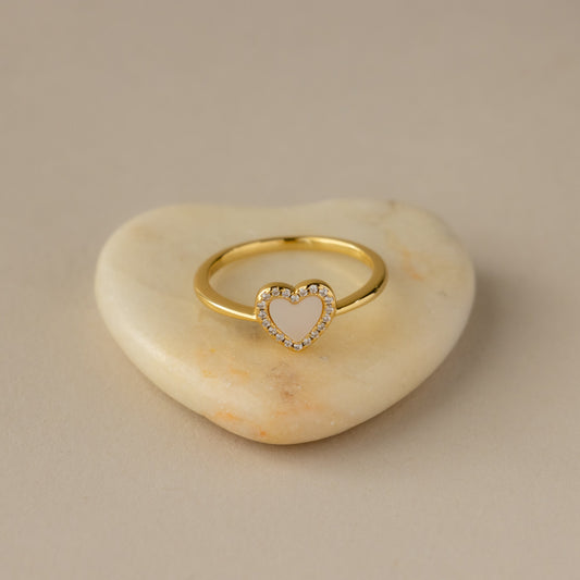 Mother of Pearl Pave Heart Ring