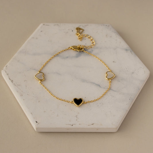 Mother of Pearl & Onyx Heart Charm Bracelet