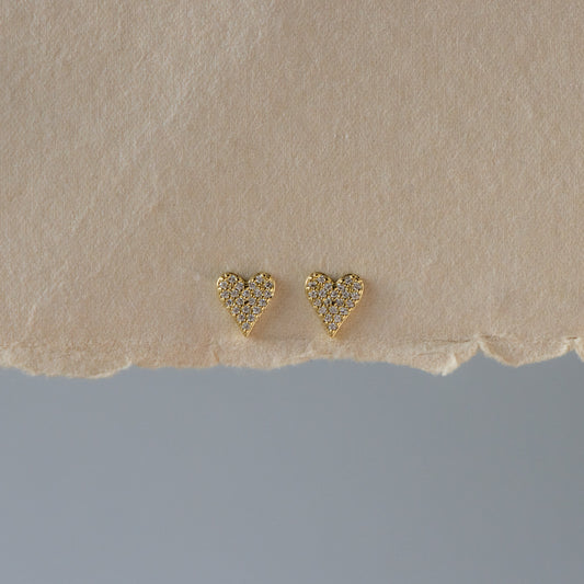 Gold Pave Heart Studs