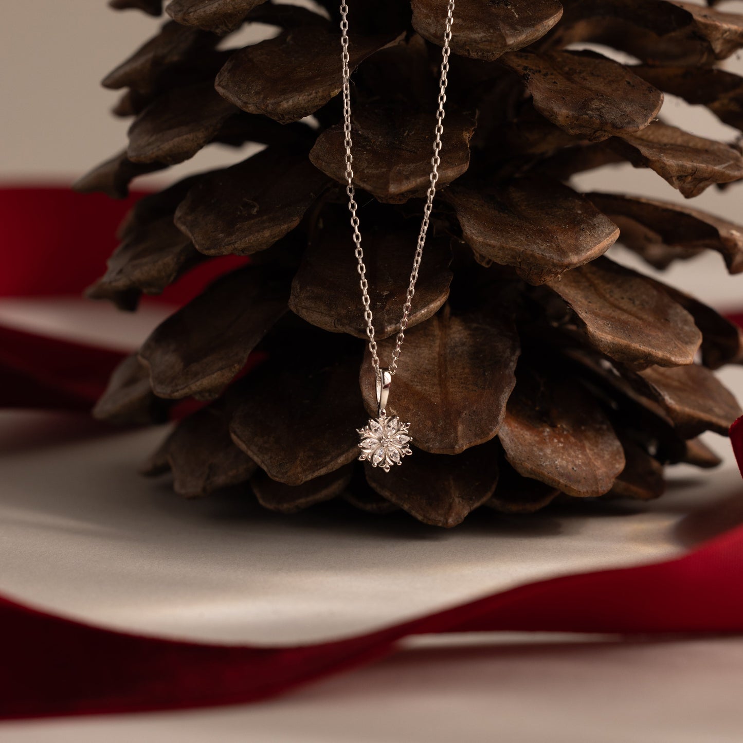 Diamond Poinsettia Necklace in Sterling Silver