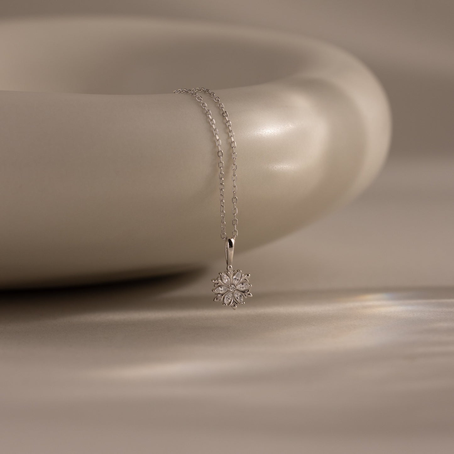 Diamond Poinsettia Necklace in Sterling Silver