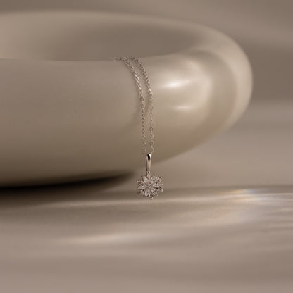 Diamond Poinsettia Necklace in Sterling Silver