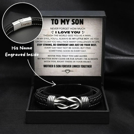 Son’s Bracelet Gift – Custom Braided Leather with Engraved Name