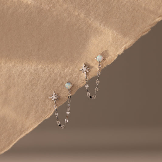 Opal & Star Duo Chain Studs in Sterling Silver