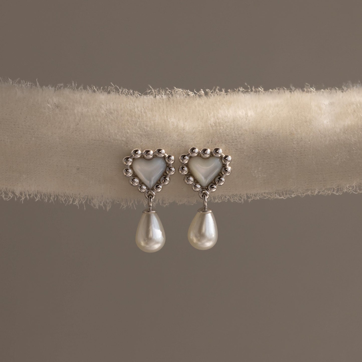 Pearl Heart Beaded Drop Studs