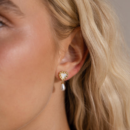 Pearl Heart Beaded Drop Studs