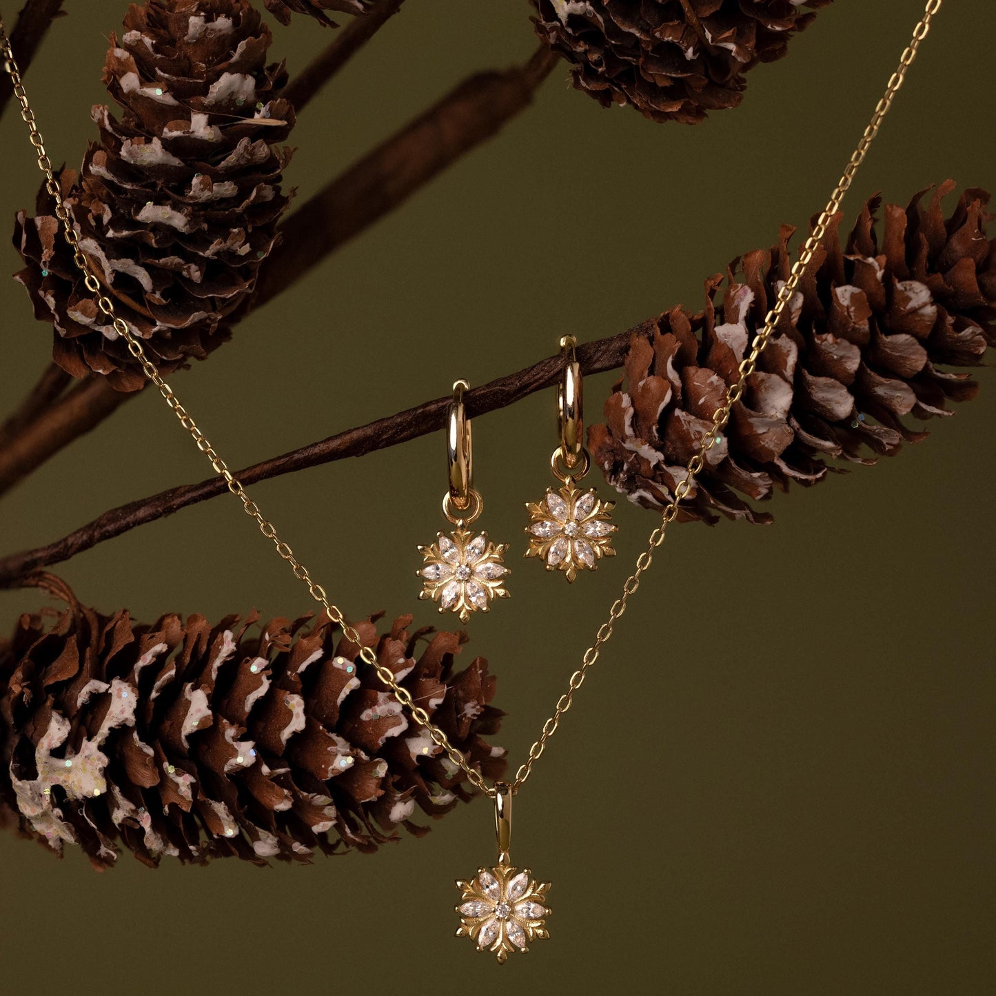 Diamond Poinsettia Hoops in 18K Gold