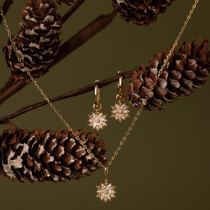 Diamond Poinsettia Hoops in 18K Gold