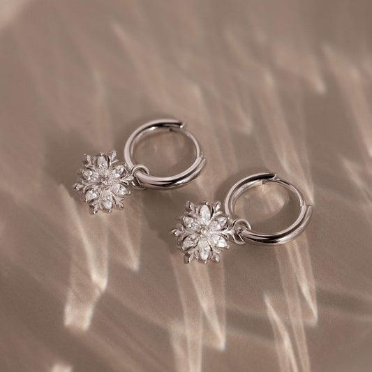 Diamond Poinsettia Hoops in Sterling Silver