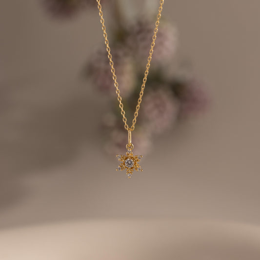 Diamond Snowflake Necklace in 18K Gold