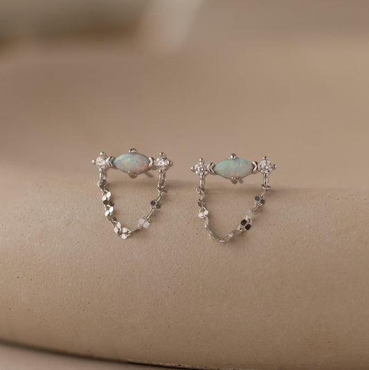Opal & Diamond Chain Studs in Sterling Silver