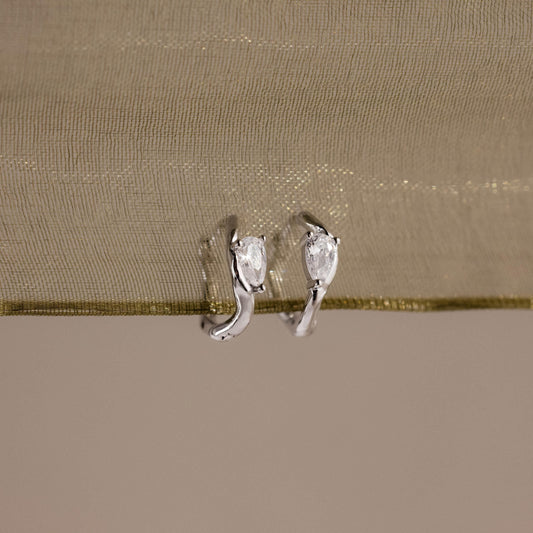 Organic Diamond Teardrop Hoops in Sterling Silver