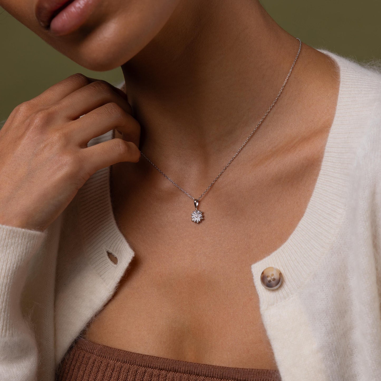 Diamond Poinsettia Necklace in Sterling Silver