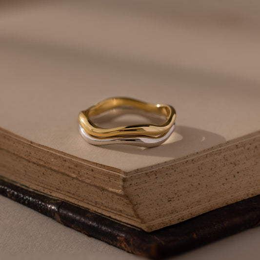 Mixed Metal Wave Ring Set