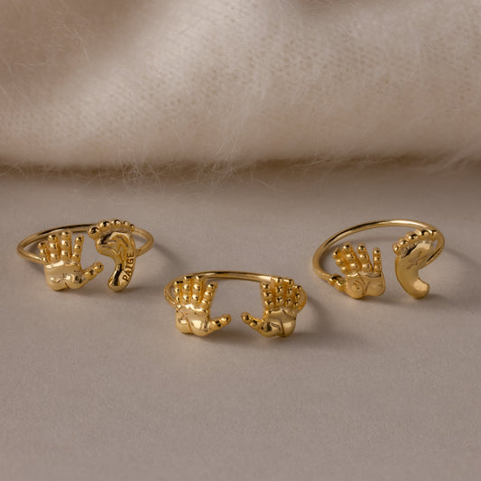 Hand & Footprint Duo Name Ring
