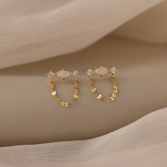 Opal & Diamond Chain Studs in 18K Gold