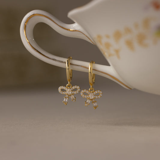 Pave Bow Charm Hoops
