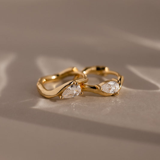 Organic Diamond Teardrop Hoops in 18K Gold
