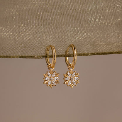 Diamond Poinsettia Hoops in 18K Gold