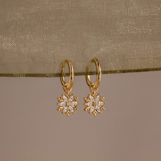 Diamond Poinsettia Hoops in 18K Gold